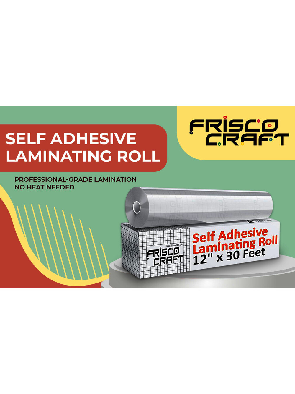 Frisco Craft Clear Vinyl Self-Adhesive Laminate 12" x 30FT Roll, Compatible w...